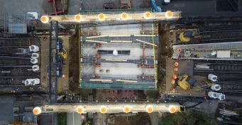 Aerial image of Dartford Bridge showing Easter engineering works