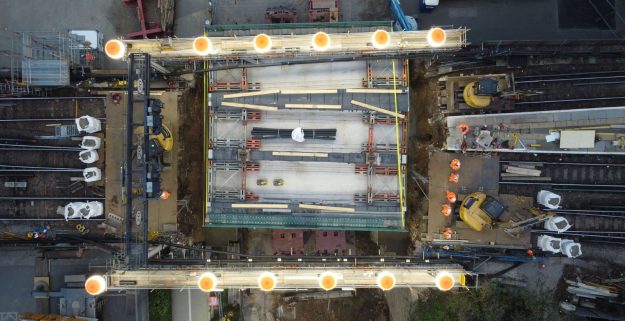 Aerial image of Dartford Bridge showing Easter engineering works