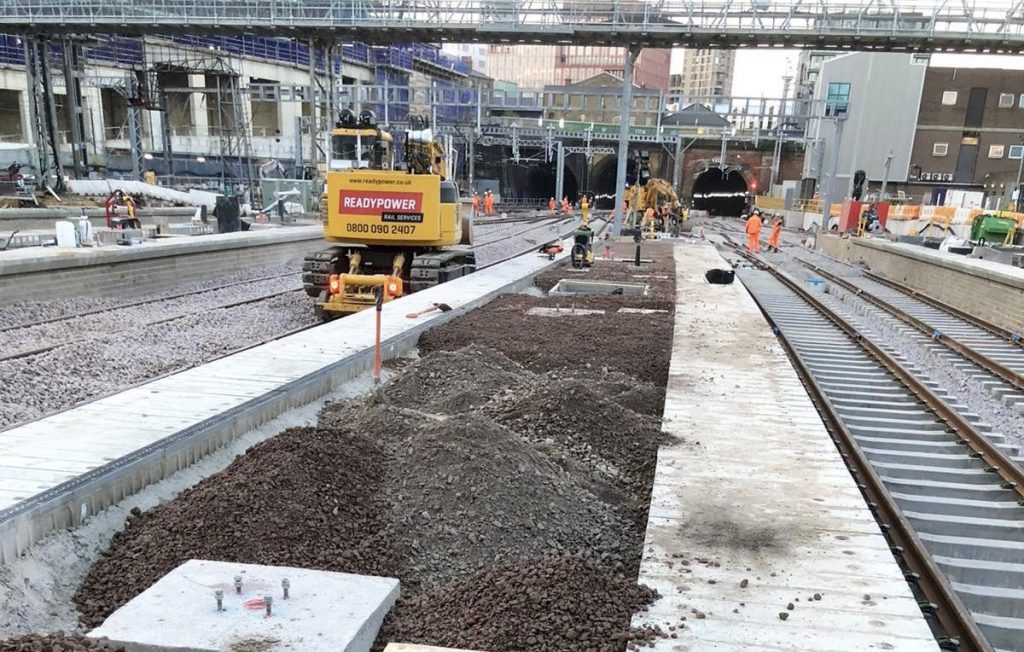 Platform reconstruction at London King’s Cross station over Easter, daytime