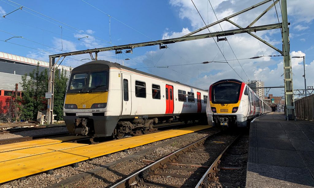 A new Greater Anglia train with its predecessor