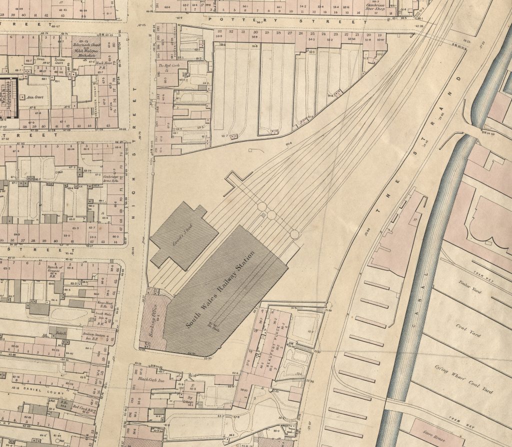1852 Local Board Health map of Swansea railway station and the surrounding area