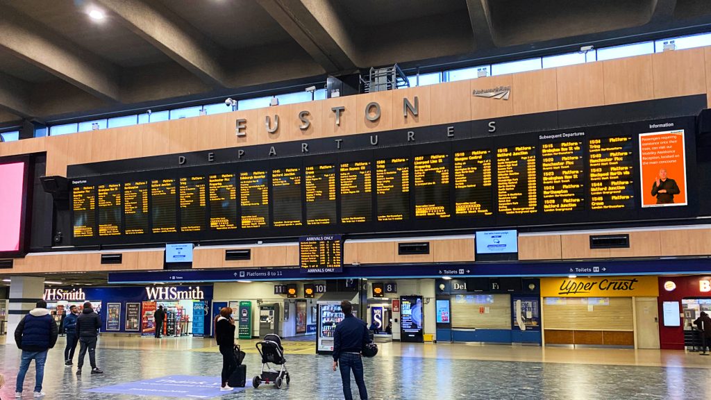 British Sign Language Screens viewed from the concourse at London Euston