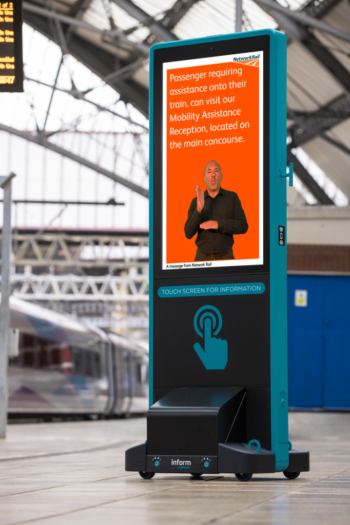 Freestanding British Sign Language passenger information screen