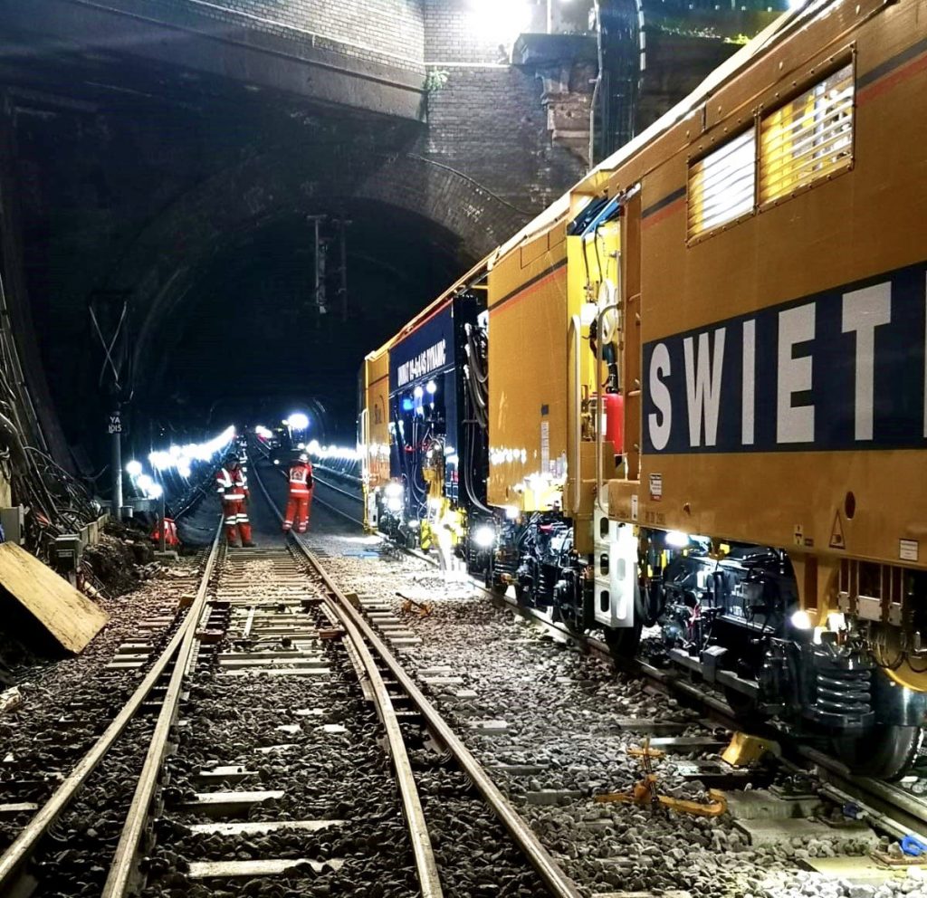 London King's Cross East Coast Upgrade May 2021 - engineering train outside tunnel