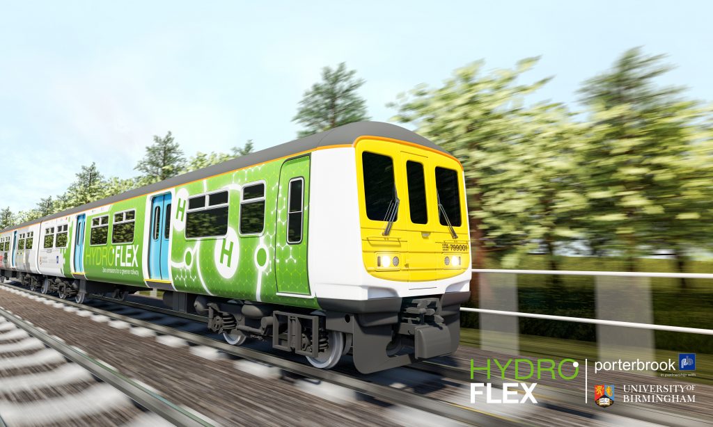 Computer illustration of the HydroFlex train on tracks