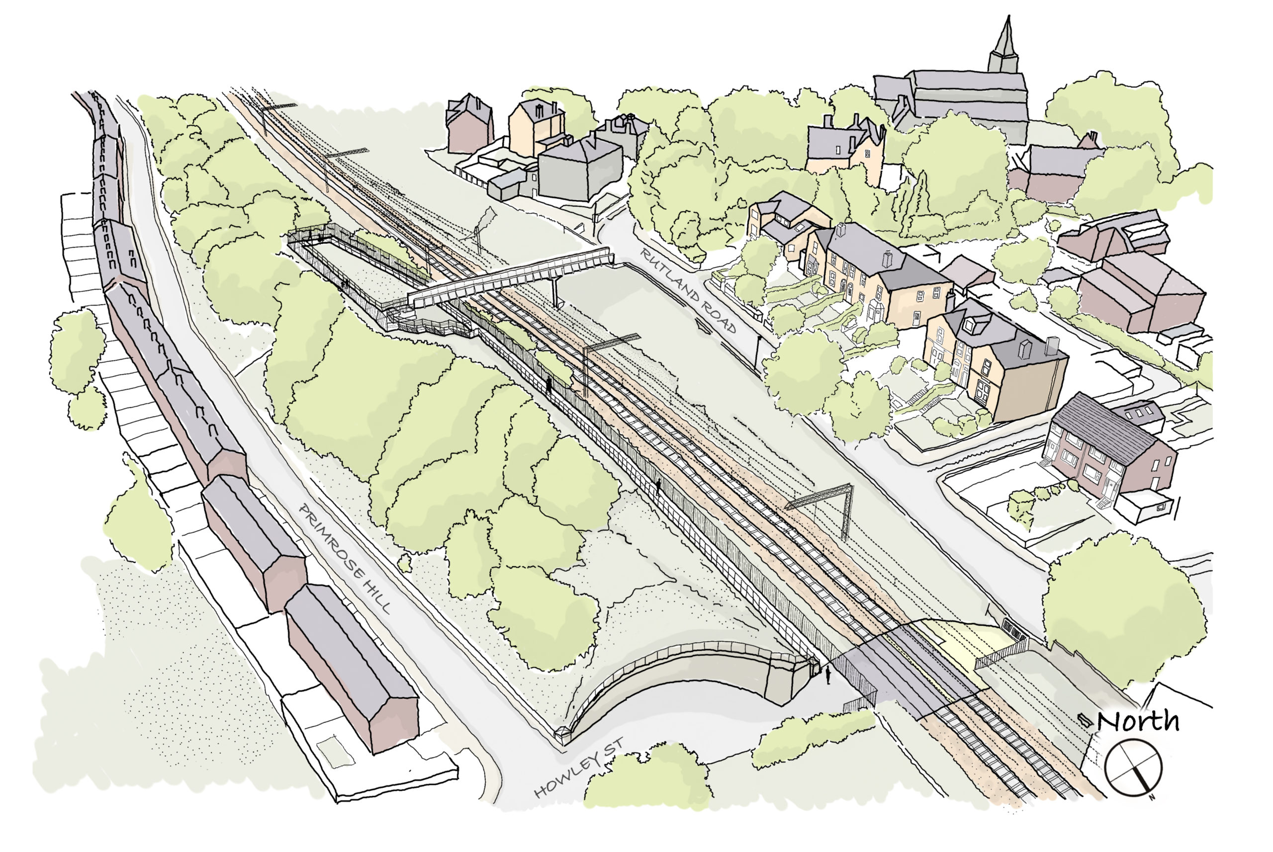 Aerial view sketch of the proposed footbridge
