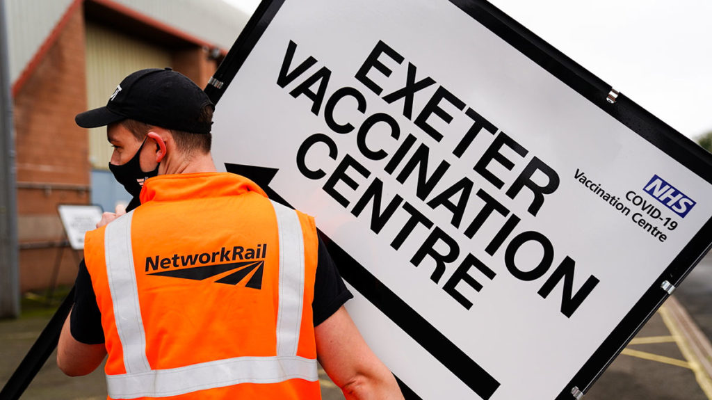Network Rail staff member helping at a coronavirus vaccination centre