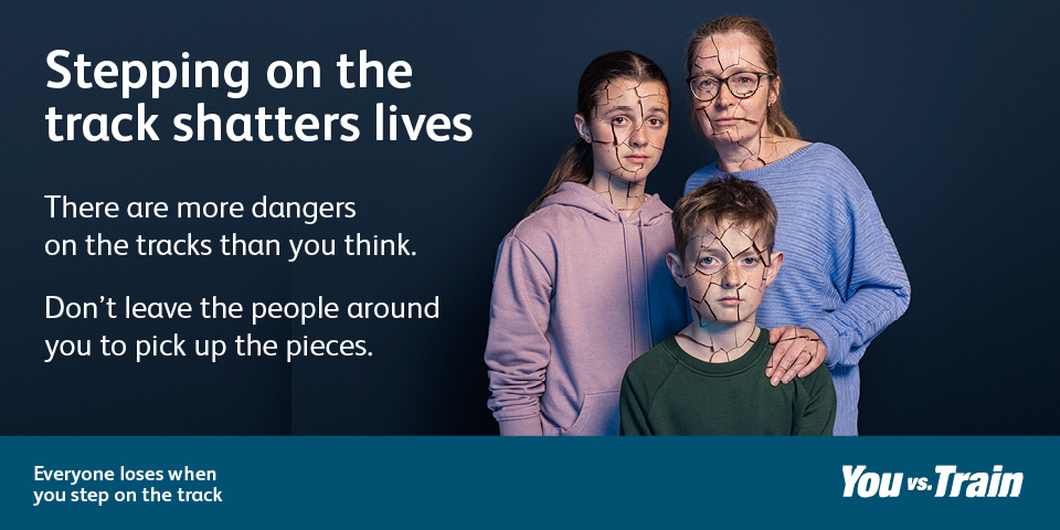 Shattered Lives campaign poster showing a family with cracks in their skin