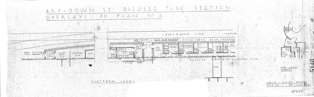 Original plan for converting Down Street tube station to WWII government offices and shelter