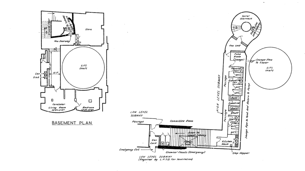 Details of the passages leading down to Down Street tube station's underground rooms