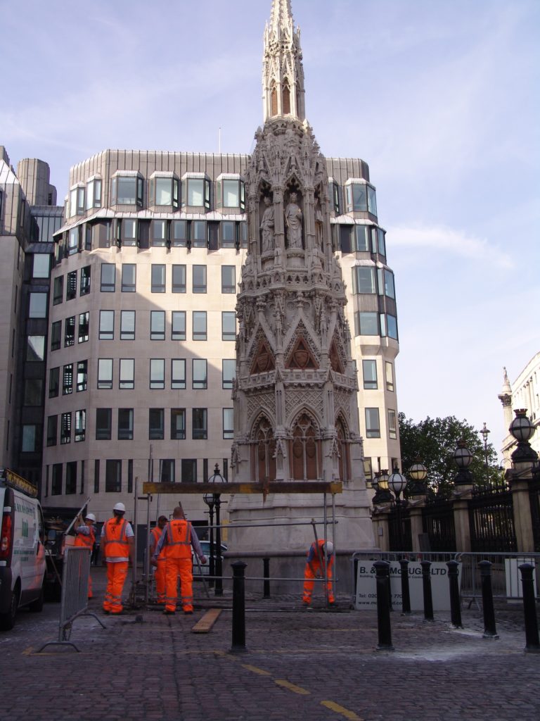 Portrait shot of the restored Eleanor Cross, daytime