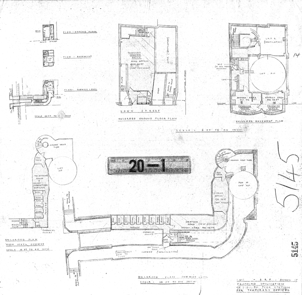 Archive drawing of Down Street station temporary offices