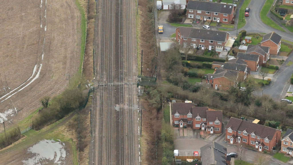 Aerial view of the Copmanthorpe level crossing