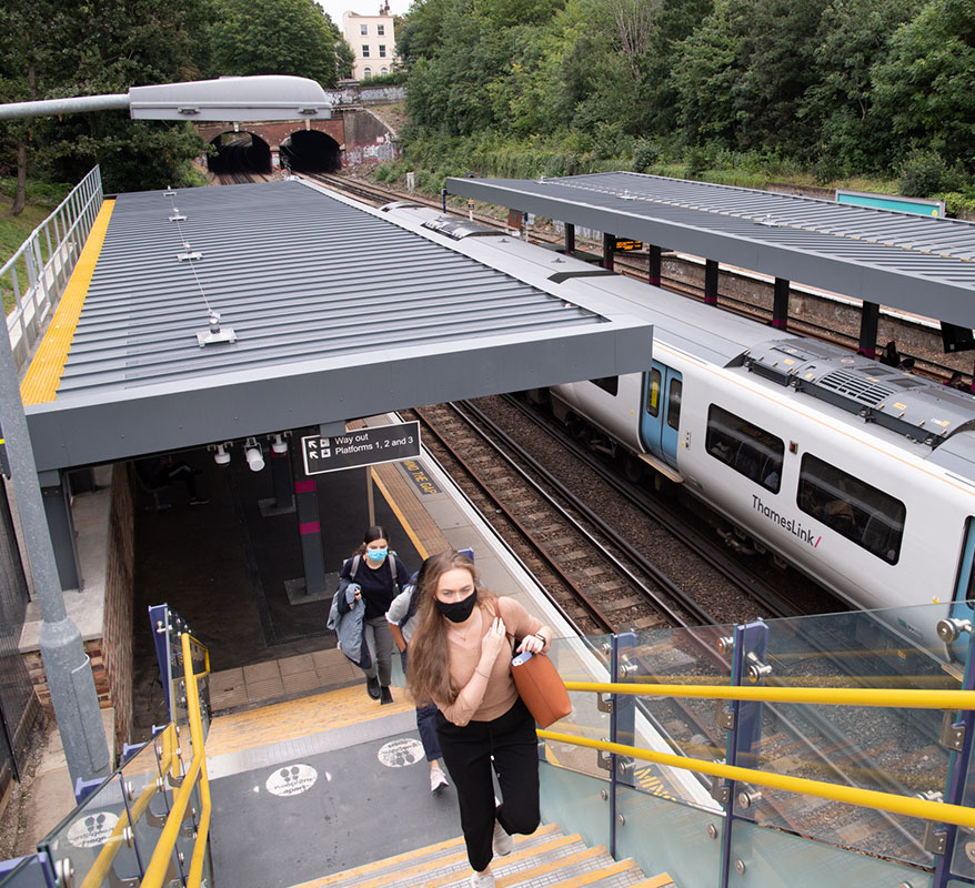 Passengers using the new stairs at Denmark Hill Station