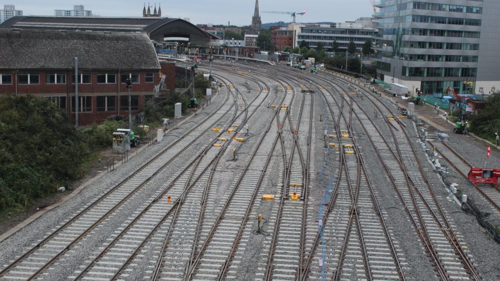 Bristol East Junction upgrade - wide shot of the tracks, daytime