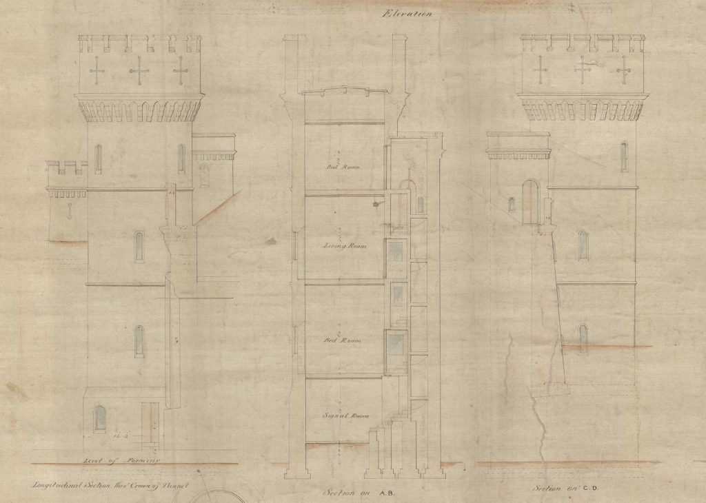 Close up of original archive drawing showing the interior of the turrets of the Bramhope Tunnel