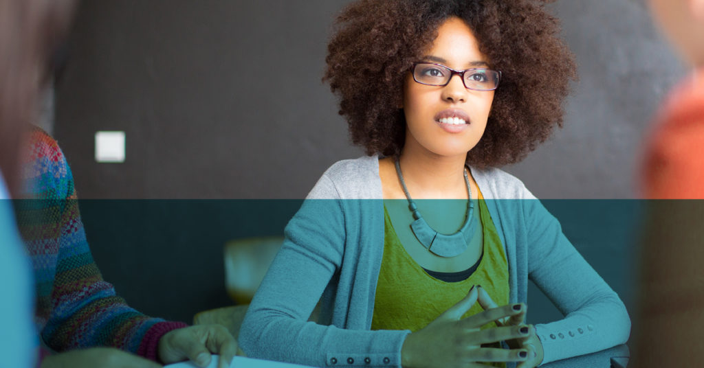 Female student in an office environment