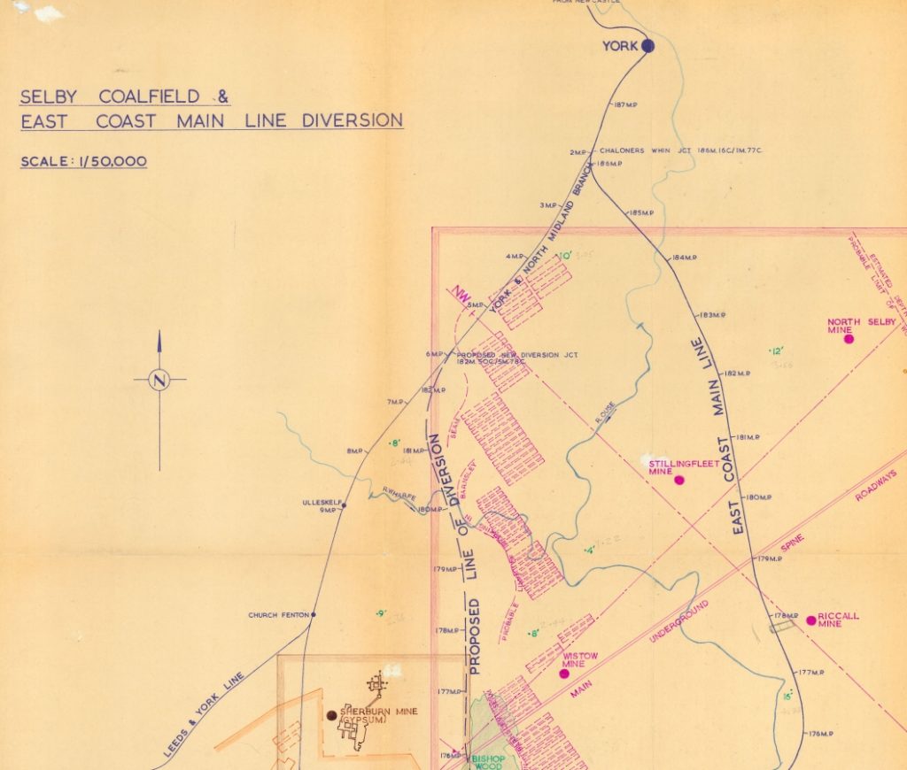 Close-up of original archive drawing of the proposed Selby Diversion