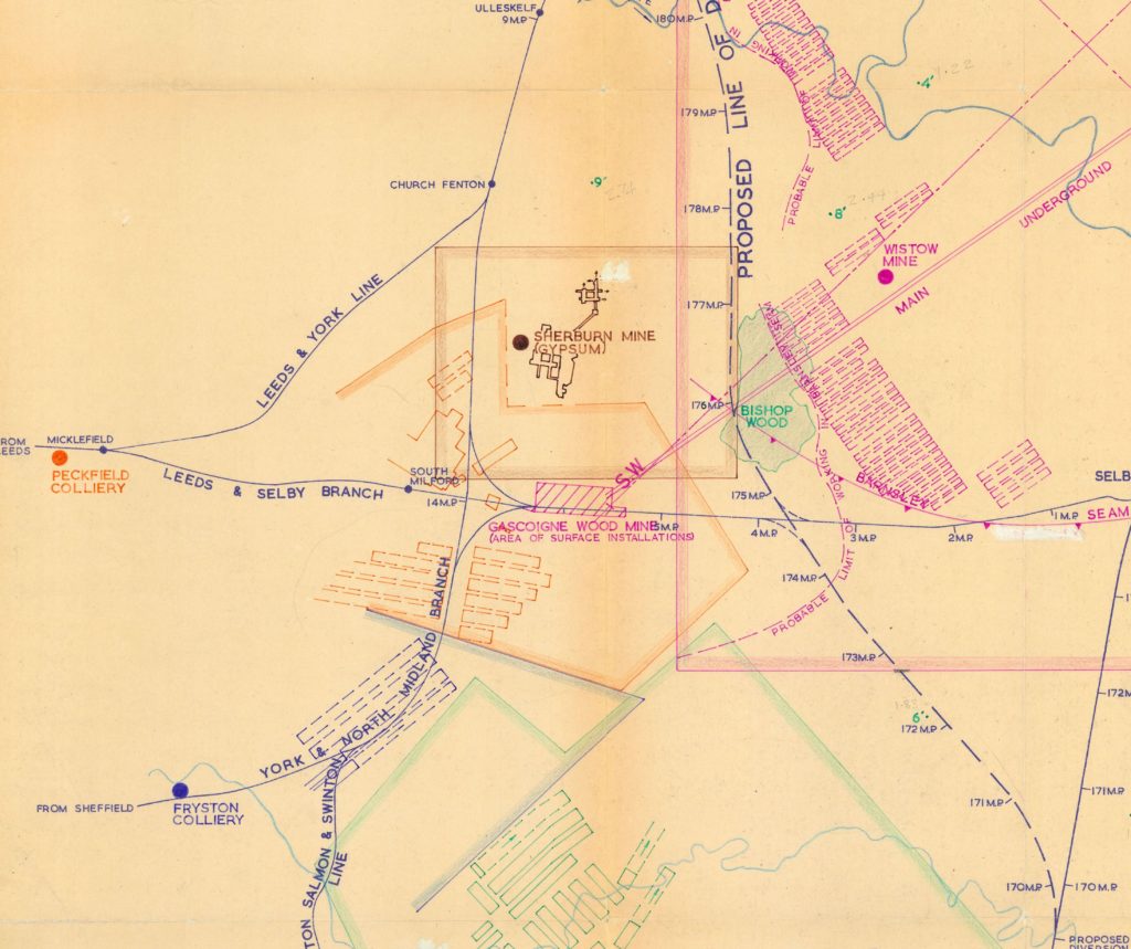 Close-up of original archive drawing of the proposed Selby Diversion