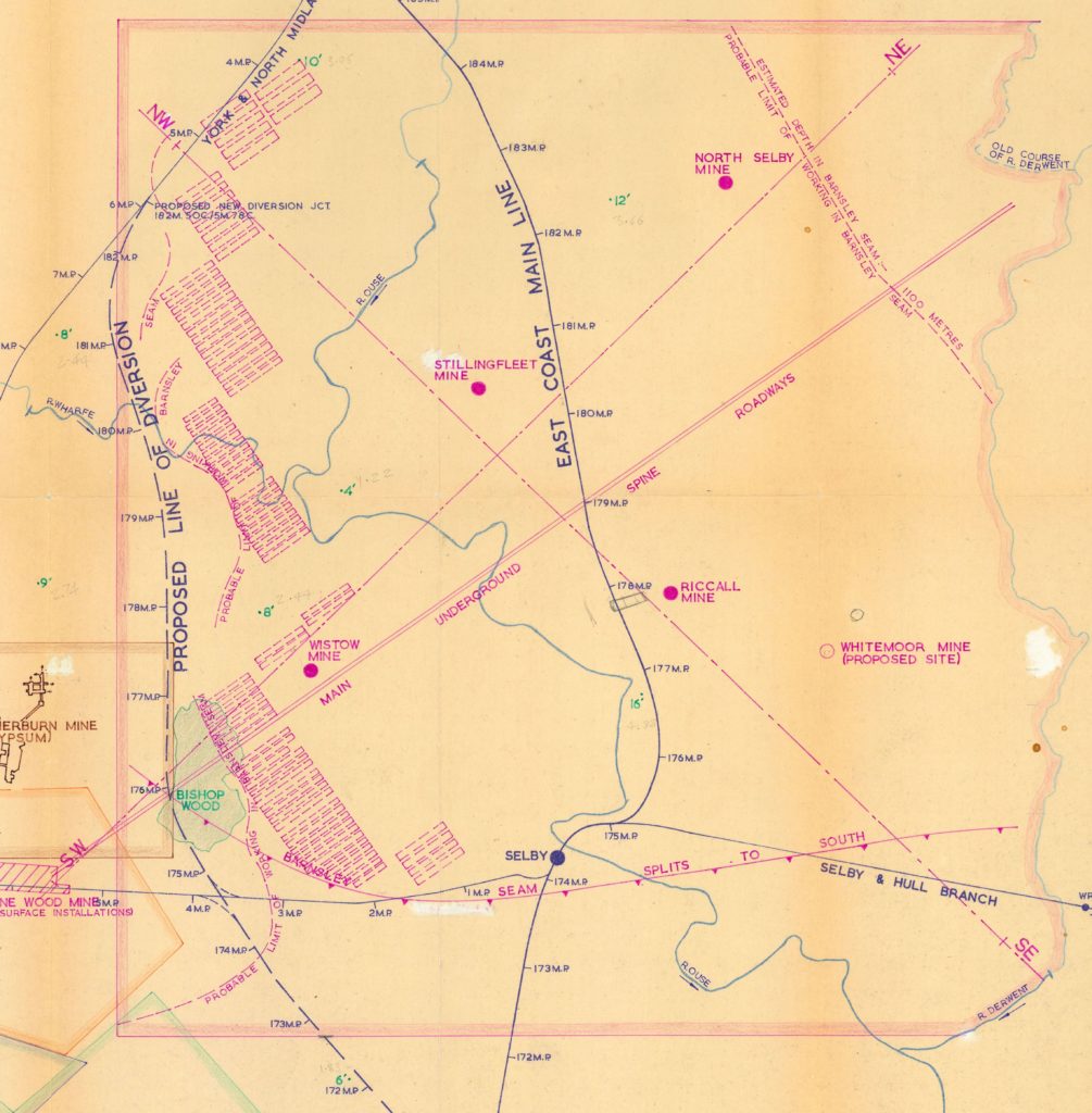 Close-up of original archive drawing of the proposed Selby Diversion