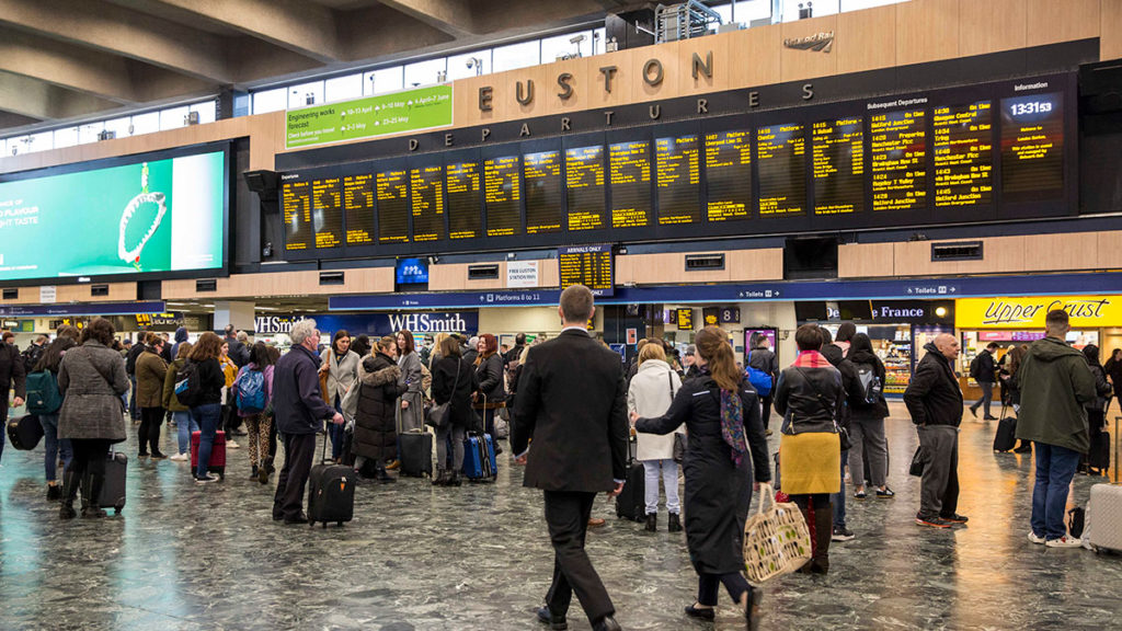 Euston Station concourse, busy with passengers