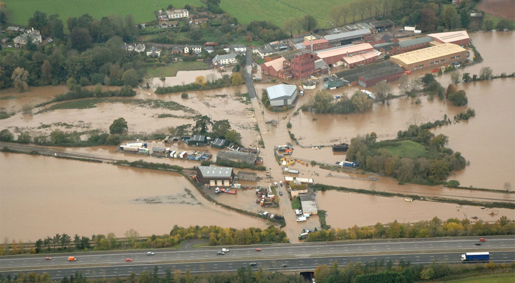 Aerial view of the flooding at Hele