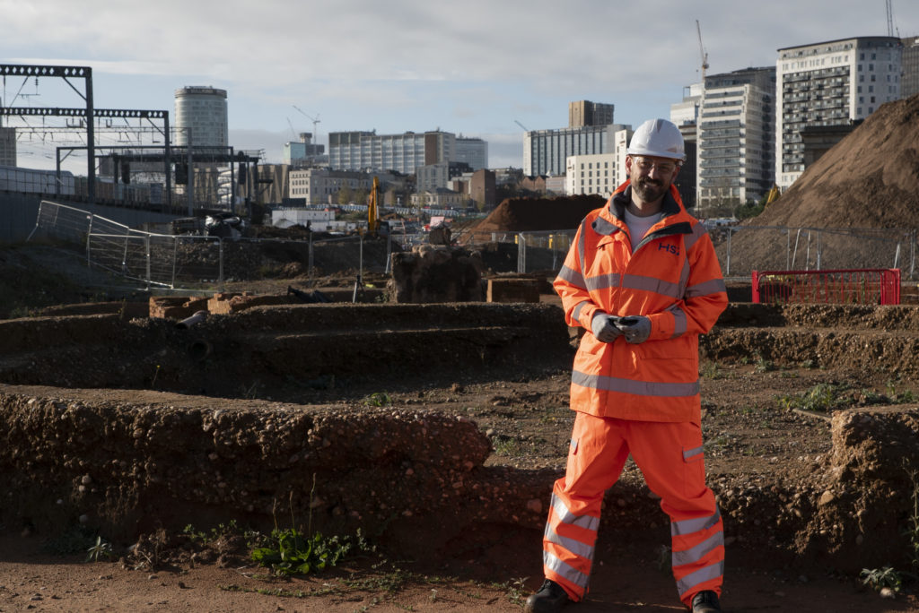 Television presenter Tim Dunn at the Curzon Street excavation site in Birmingham