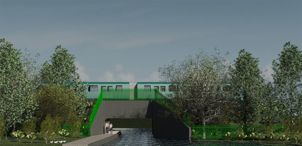Artist’s impression of the new railway bridge at the Ocean, Stonehouse
