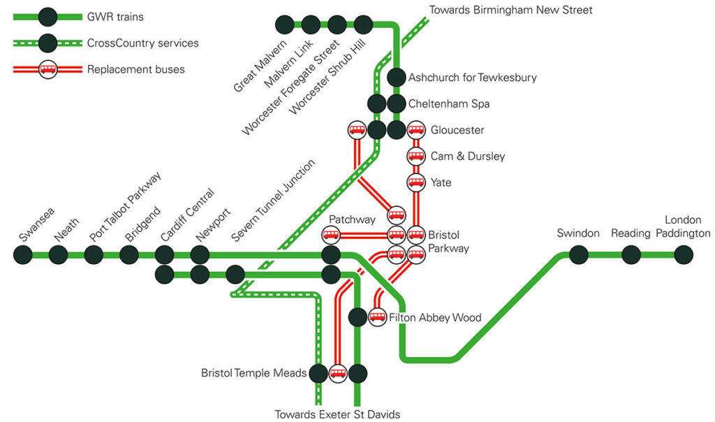 Map of rail services affected between 27 December and 31 December inclusive.