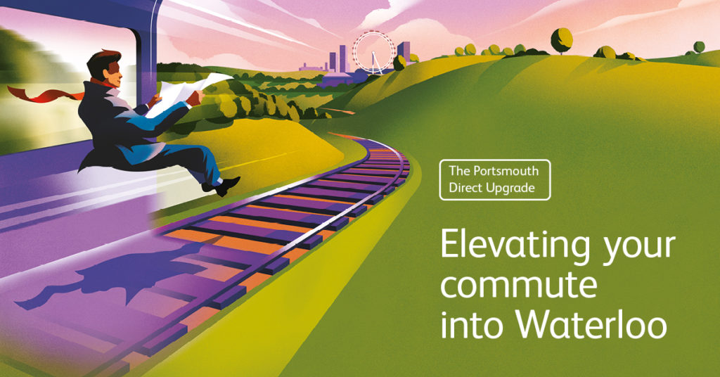 Portsmouth direct web banner with the copy Elevating your commute into Waterloo