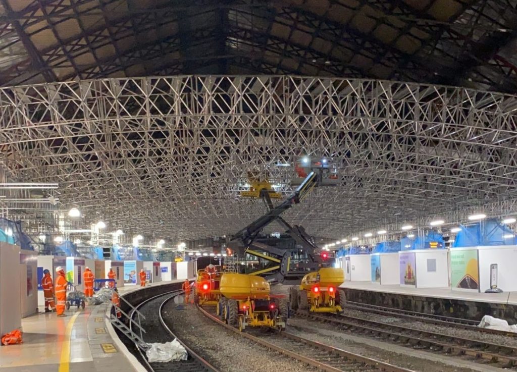 Bristol Temple Meads roof scaffolding in Autumn 2021
