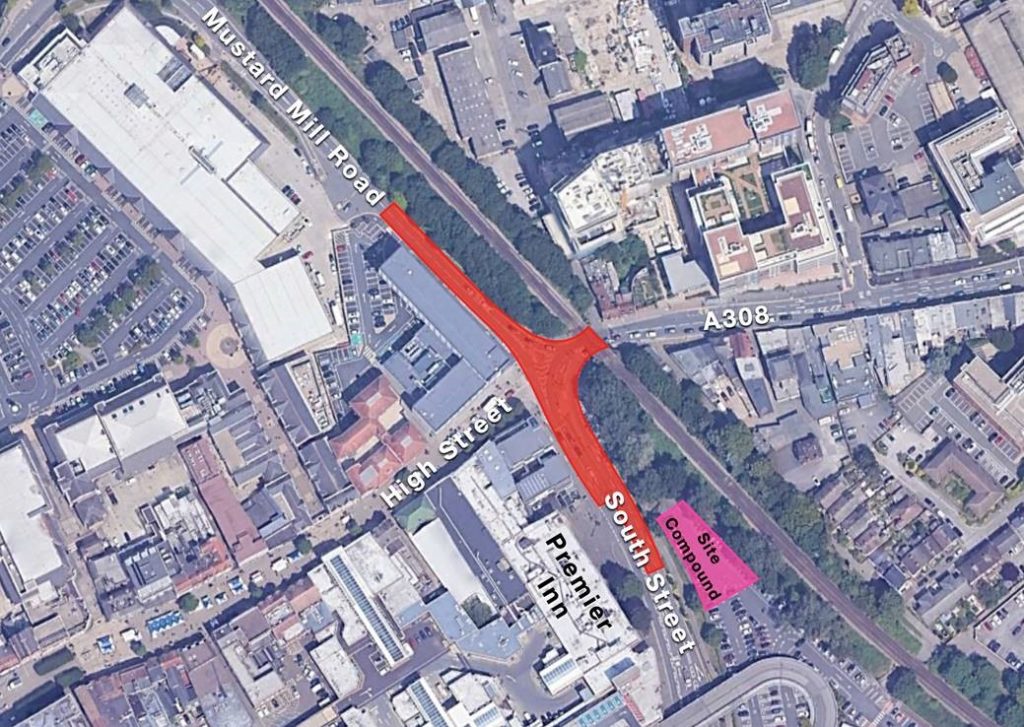 Map showing road closure and site compound