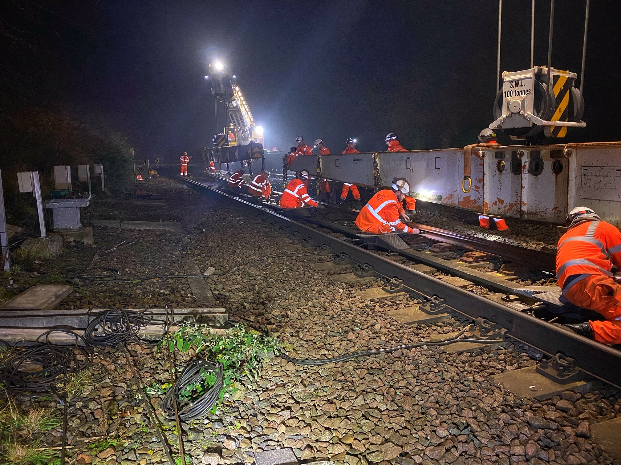 Engineers on track next to Kirow cranes