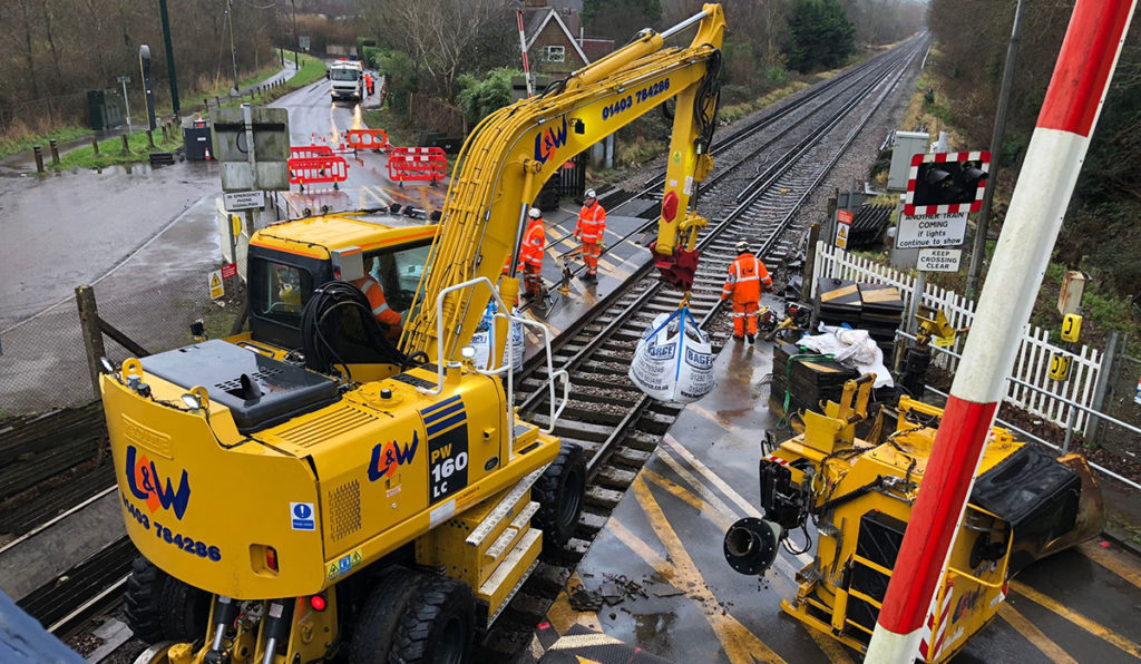 Rail road vehicle at Milford crossing