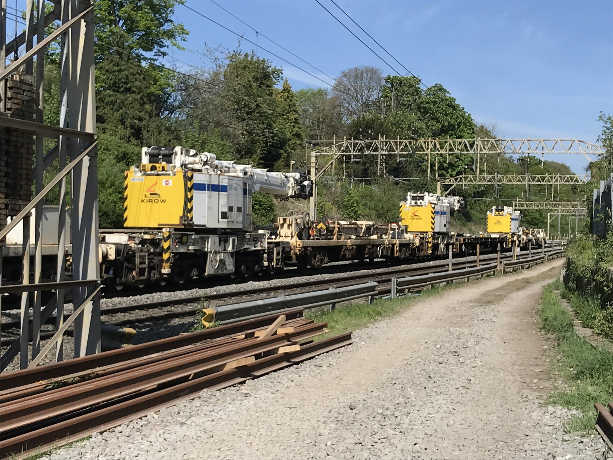 Kirow Cranes being transported to Watford North Junction by rail. 