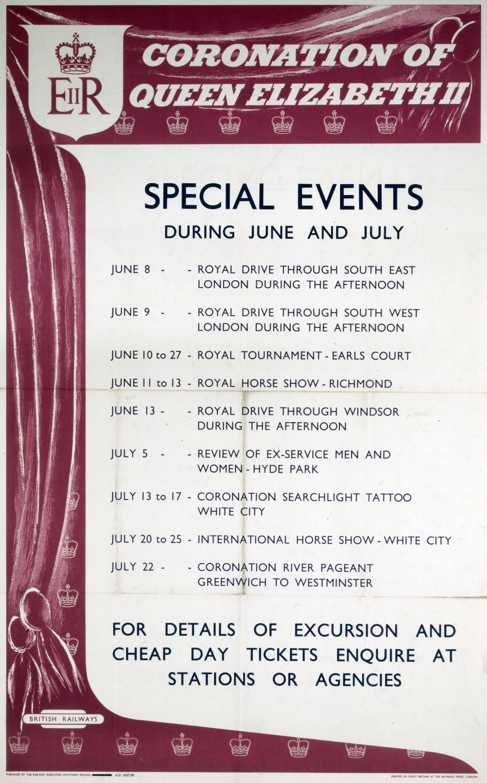 Coronation of Queen Elizabeth II - Special Events', BR (SR) poster, 1953.