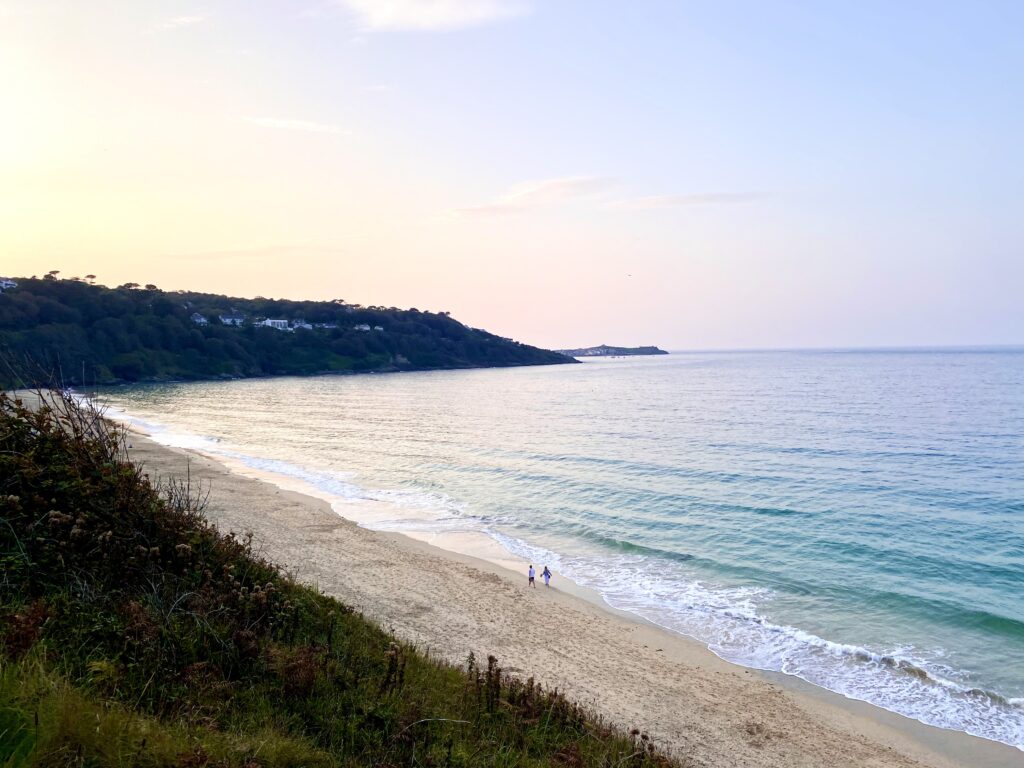 Shot of sea and beach at Carbis Bay in the day.