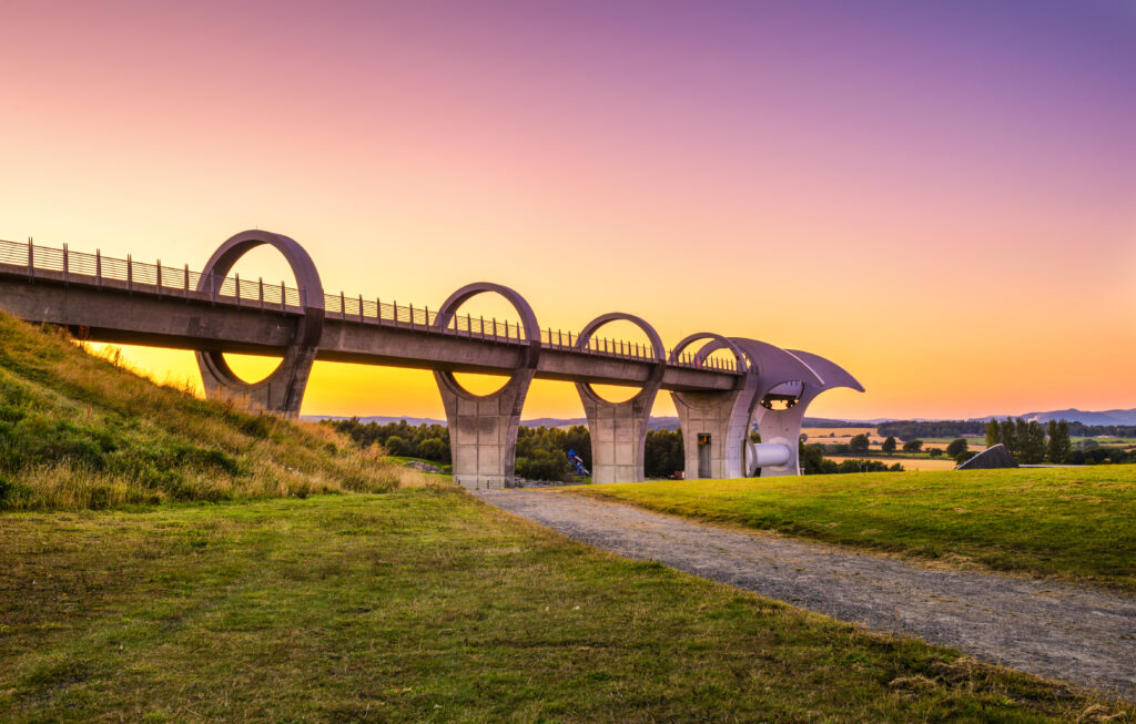 Falkirk Wheel at sunset.