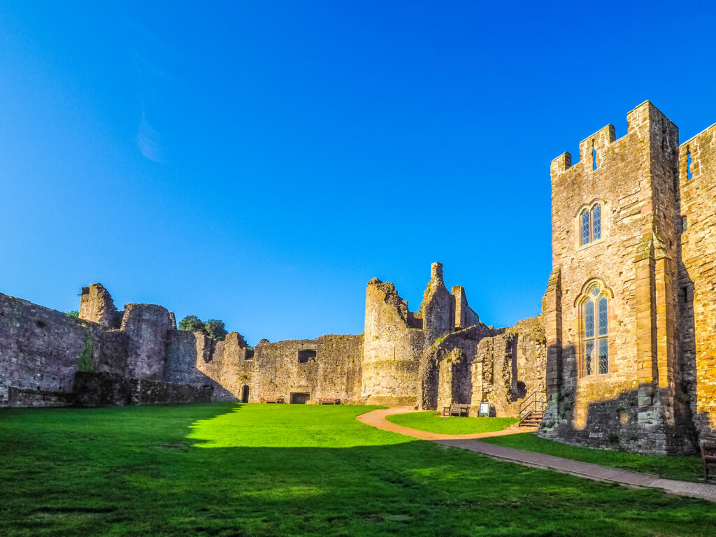 Ruins of Chepstow Castle in the sun.