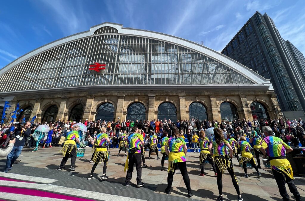 Katumba drummers entertaining Eurovision crowds outside Liverpool Lime Street