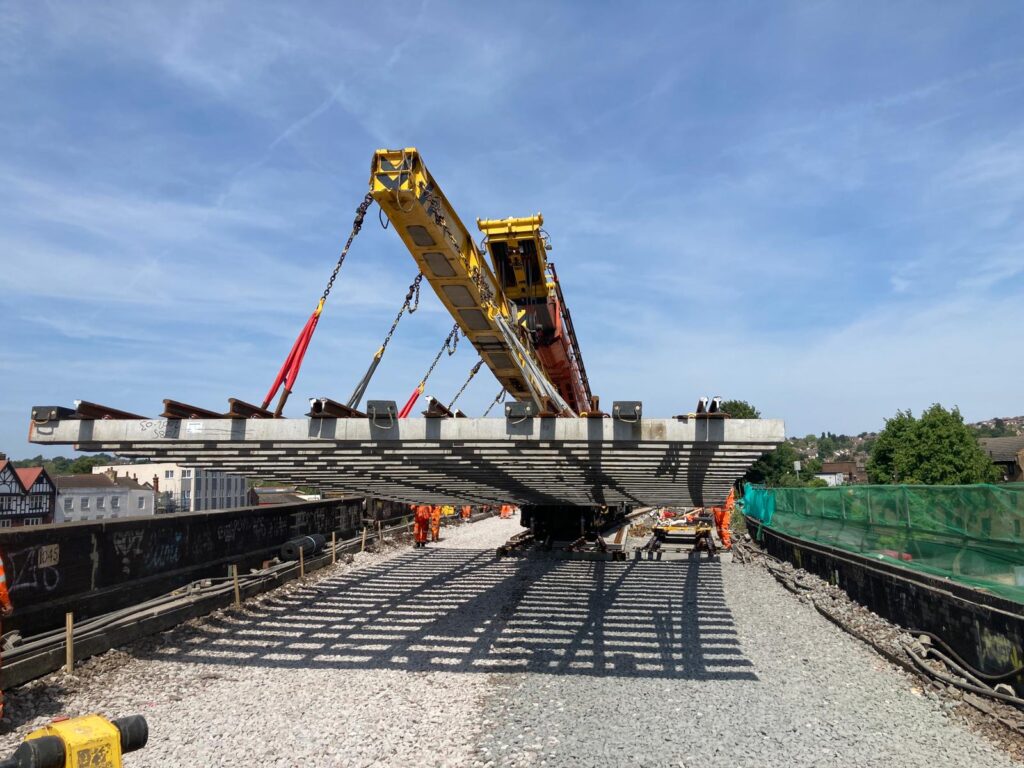 Image of new track being laid at Rochester Bridge.