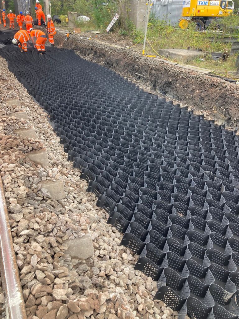 Engineers renewing the track at Wolverton, Milton Keynes during the August bank holiday in 2023.