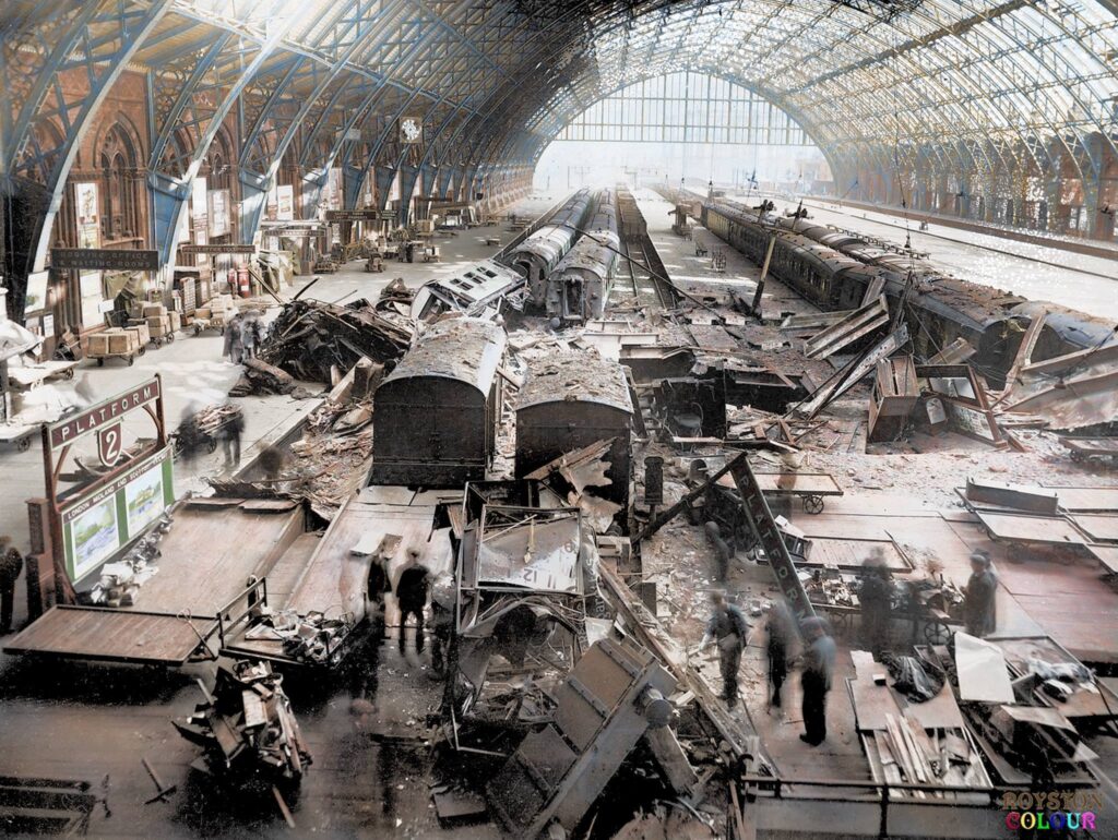 London St Pancras after WWII damage.