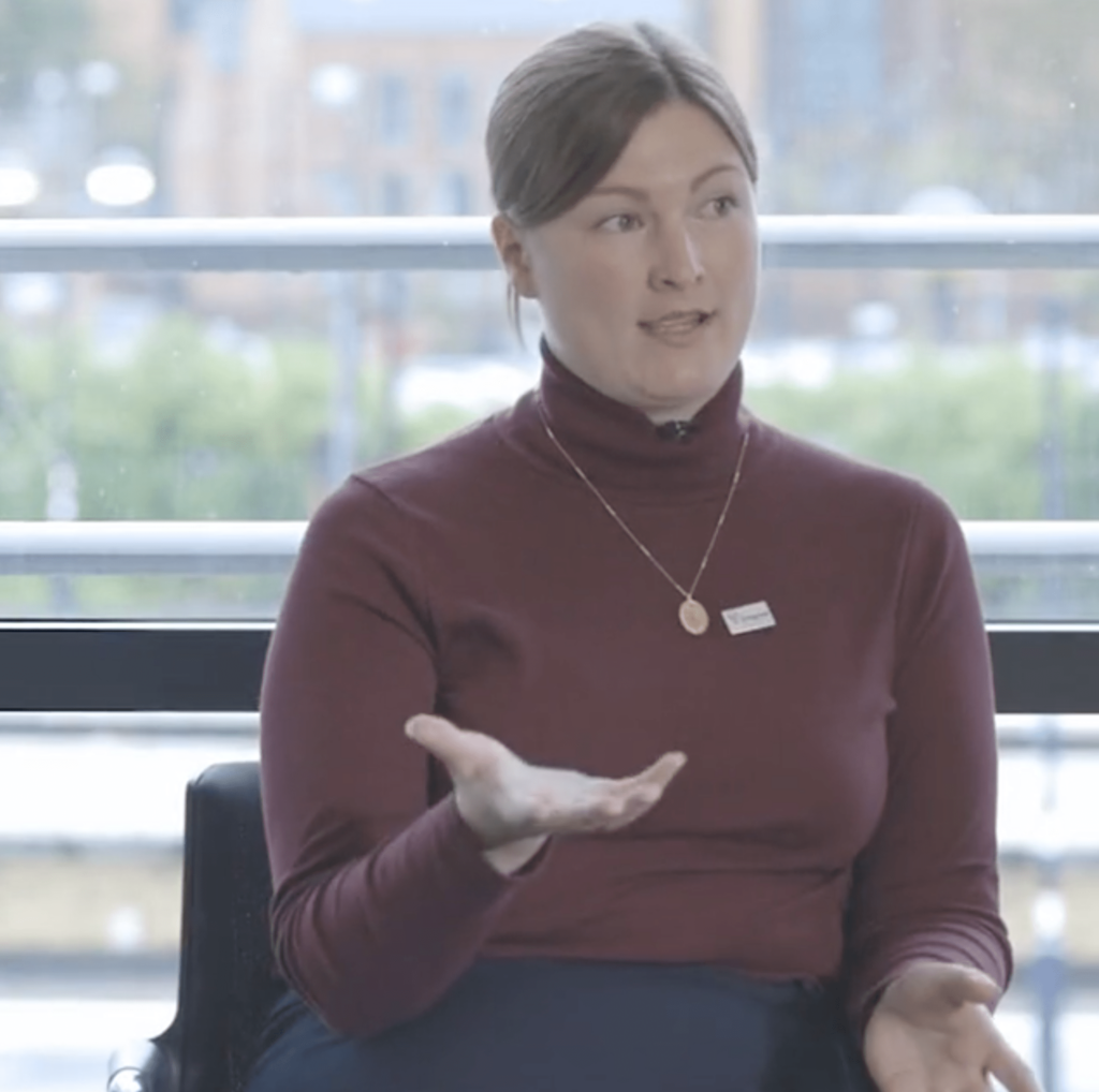 Bronnie Clarke, station manager at London Liverpool Street, talks during an interview.