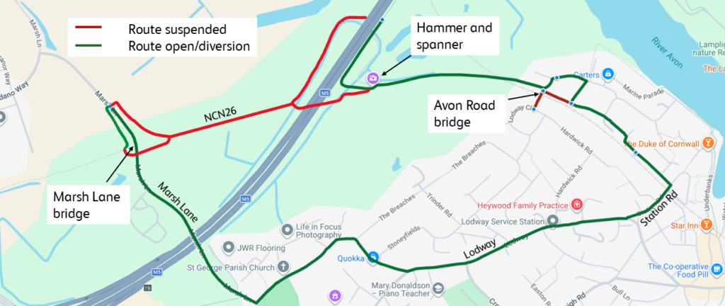 map to show right of way diversions through Pill