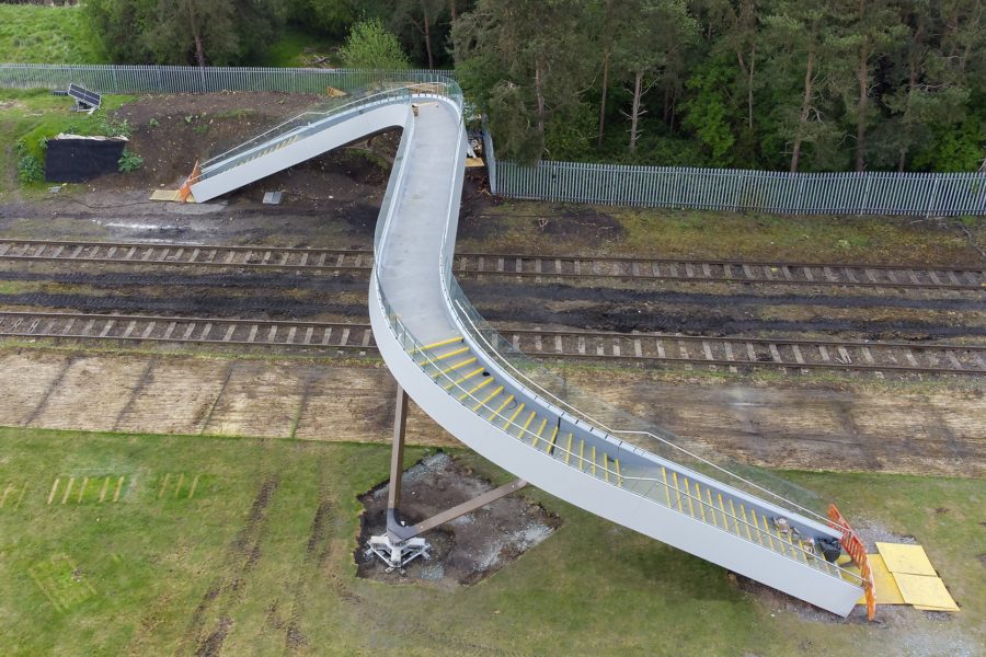 Flow footbridge side aeriel view