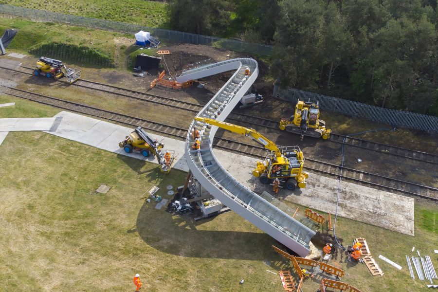 Flow footbridge construction aeriel view 1