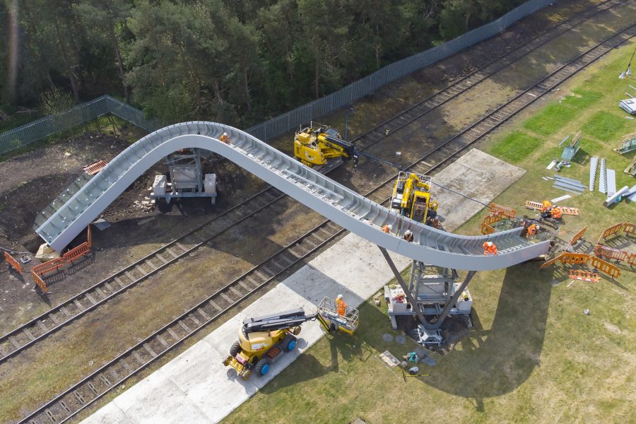 Flow footbridge construction aeriel view 2