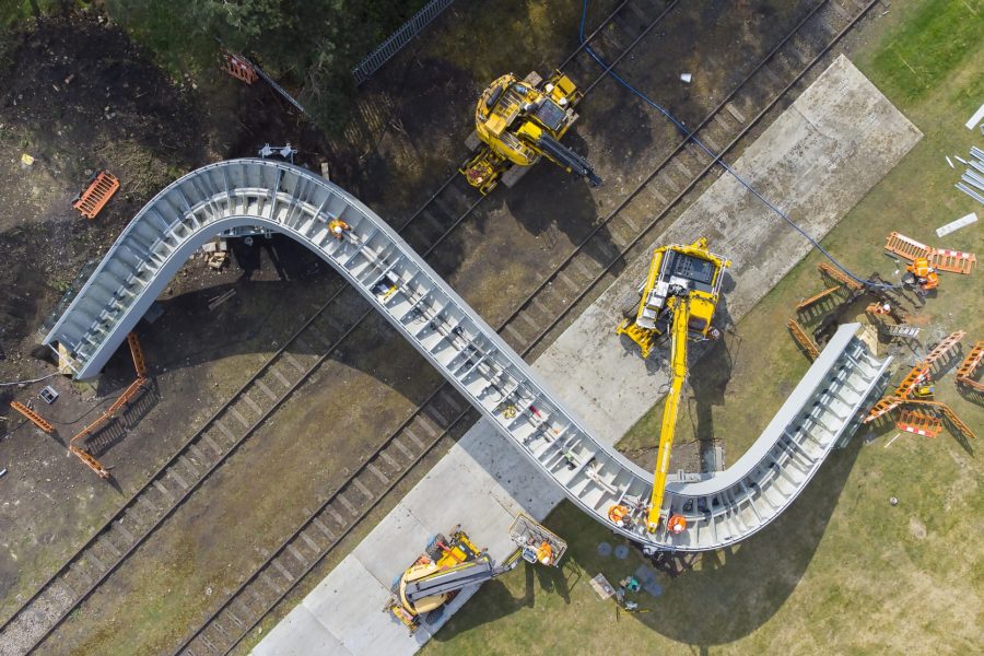 Flow footbridge construction aeriel view 3