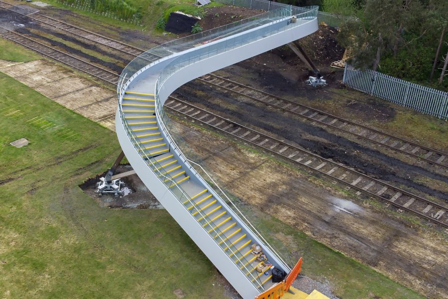 Flow footbridge part construction aeriel view